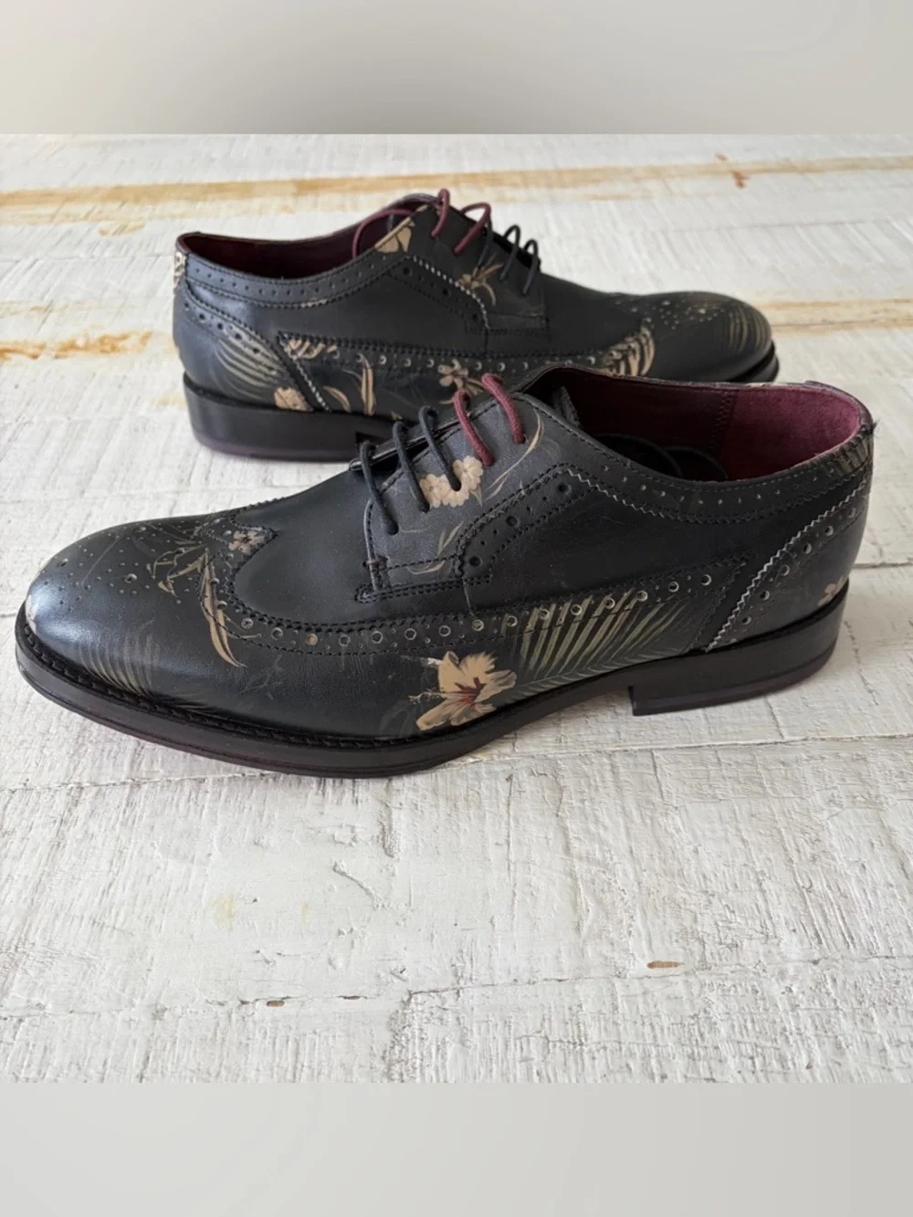 Ted Baker Chorlten Oxford Shoes‎ NEW Men’s size 8 EU 41 Black Leather Floral